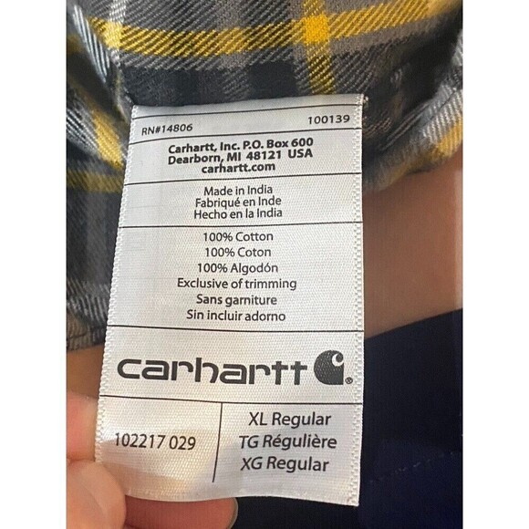 Carhartt Shirt Mens Size XL Yellow Plaid Button Up Long Sleeve Relaxed Fit - Picture 6 of 7
